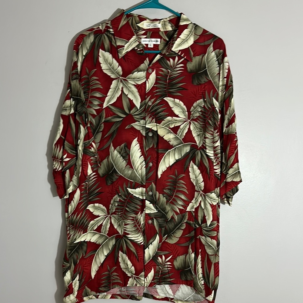 Pierre Cardin Tropical Red Leaf Print Hawaiian Men's Short sleeve Shirt L
